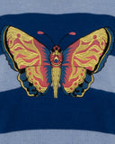 pulli sweatshirt pullover kaschmirpullover wollpullover strickpullover damen qualität tierpullover hochwertig kaschmir wolle cashmere sweater langarmpullover Insta-Pullover oberteil strickware nachhaltig fair sustainable capsule lounge loungewear cozy kuschelig gemütlich homewear relax hausanzug home office homeoffice luxuriös lässig stylisch stylish design damen patch intarsie stickerei striped gestreift Streifenpullover Streifenpulli blau hellbau schmetterling butterfly damen