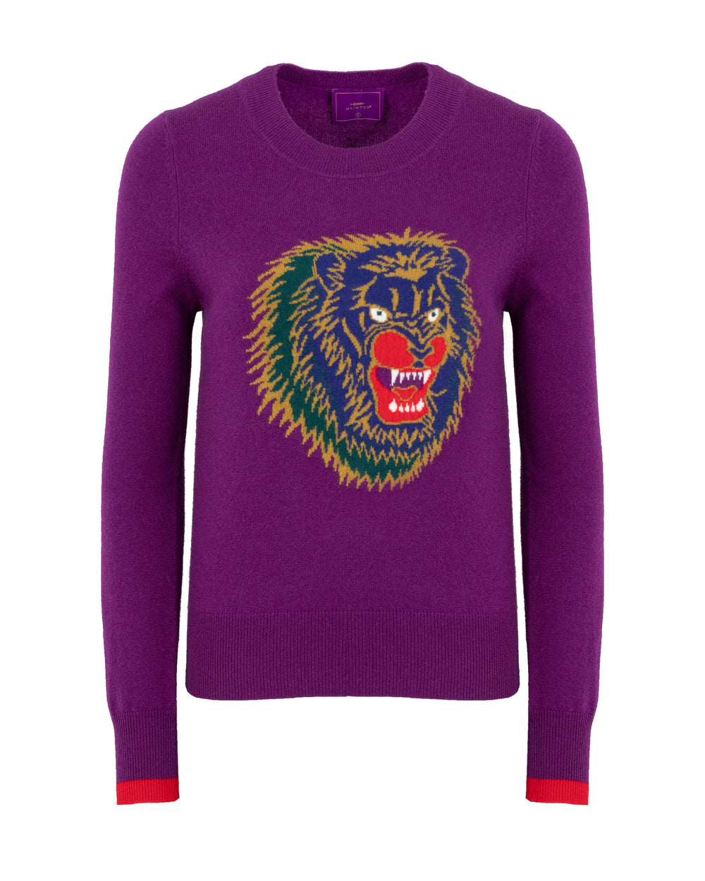 pulli damen sweatshirt pullover kaschmirpullover wollpullover strickpullover damen qualität tierpullover hochwertig kaschmir wolle cashmere sweater langarmpullover lässig Insta-Pullover oberteil strickware nachhaltig fair sustainable capsule lounge loungewear cozy kuschelig gemütlich homewear relax hausanzug home office homeoffice luxuriös lässig stylisch stylish extravagant außergewöhnlich design patch leo löwe lion lila plum purple pflaumenfarben asisatisch asien safari 